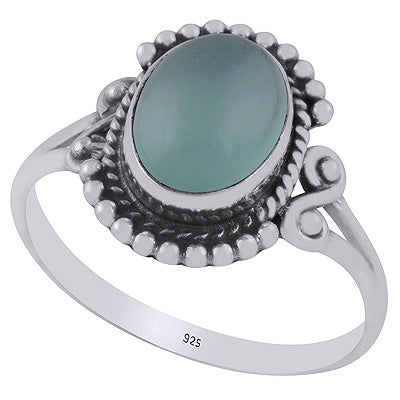 Beautifully Handcrafted Work Around Aqua Chalcedony Oval Shape 925 Sterling Solid Silver Ring - R3403273-10