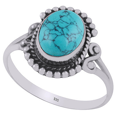 Beautifully Handcrafted Work Around Turquoise Oval Shape 925 Sterling Solid Silver Ring - R3403273-3
