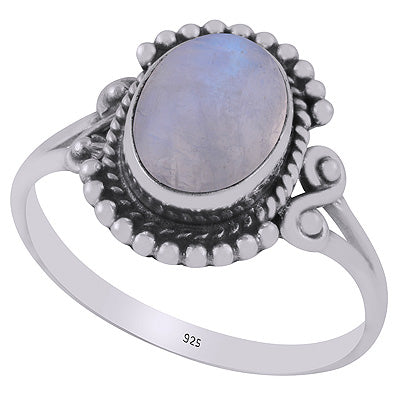 Beautifully Handcrafted Work Around Rainbow Moonstone Oval Shape 925 Sterling Solid Silver Ring - R3403273-4