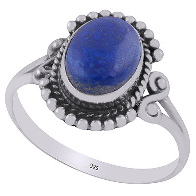 Beautifully Handcrafted Work Around Lapis Oval Shape 925 Sterling Solid Silver Ring - R3403273-6