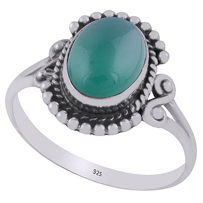 Beautifully Handcrafted Work Around Green Onyx Oval Shape 925 Sterling Solid Silver Ring - R3403273-8
