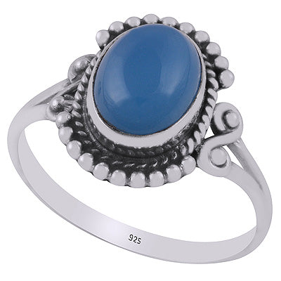 Beautifully Handcrafted Work Around Blue Chalcedony Oval Shape 925 Sterling Solid Silver Ring - R3403273-9