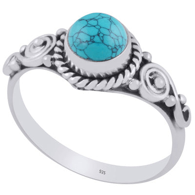 Beautiful Coil Work Around Turquoise Round Shape 925 Sterling Solid Silver Ring - R3403274-33