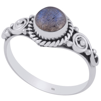 Beautiful Coil Work Around Labradorite Round Shape 925 Sterling Solid Silver Ring - R3403274-35