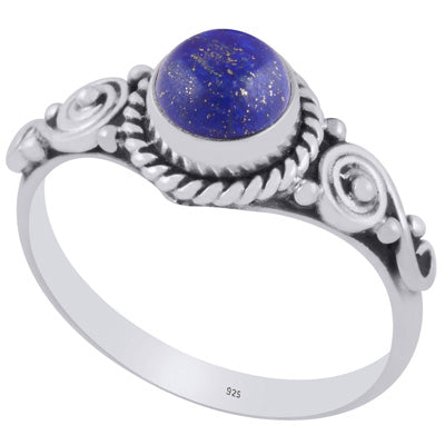 Beautiful Coil Work Around Lapis Round Shape 925 Sterling Solid Silver Ring - R3403274-36
