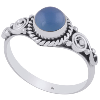 Beautiful Coil Work Around Blue Chalcedony Round Shape 925 Sterling Solid Silver Ring - R3403274-39