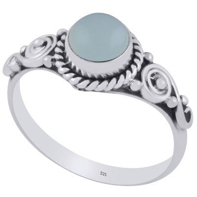 Beautiful Coil Work Around Aqua Chalcedony Round Shape 925 Sterling Solid Silver Ring - R3403274-40