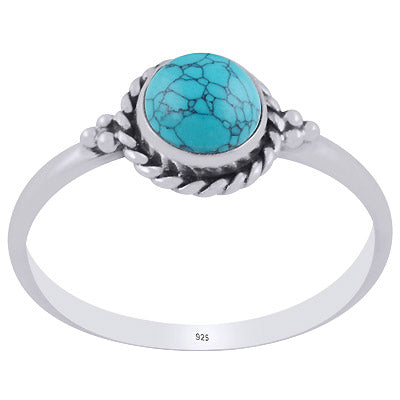 Stunning Twisted Wire Work Around Turquoise Round Shape 925 Sterling Solid Silver Ring - R3403276-3