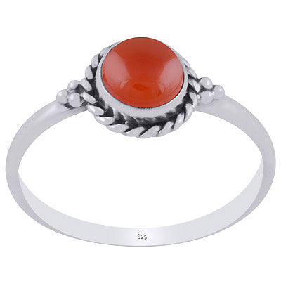 Stunning Twisted Wire Work Around Carnelian Round Shape 925 Sterling Solid Silver Ring - R3403276-7