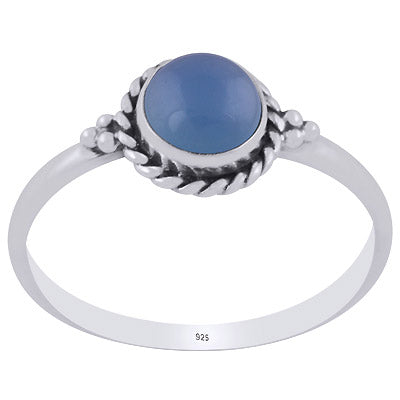 Stunning Twisted Wire Work Around Blue Chalcedony Round Shape 925 Sterling Solid Silver Ring - R3403276-9