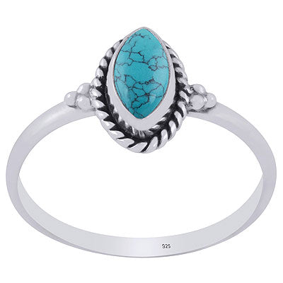 Beautiful Rawa And Wire Work Around Turquoise Marquise Shape 925 Sterling Solid Silver Ring - R3403277-23