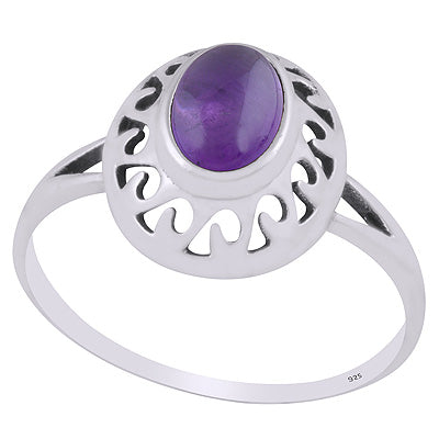 Stunning Pattern Cut Work Around Amethyst Oval Shape 925 Sterling Solid Silver Ring - R3403286-1