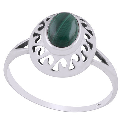 Stunning Pattern Cut Work Around Malachite Oval Shape 925 Sterling Solid Silver Ring - R3403286-10