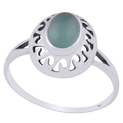 Stunning Pattern Cut Work Around Aqua Chalcedony Oval Shape 925 Sterling Solid Silver Ring - R3403286-14