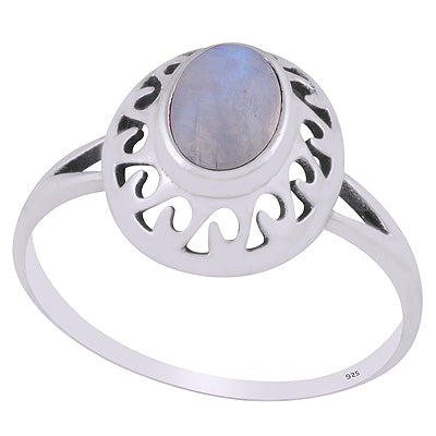 Stunning Pattern Cut Work Around Rainbow Moonstone Oval Shape 925 Sterling Solid Silver Ring - R3403286-4