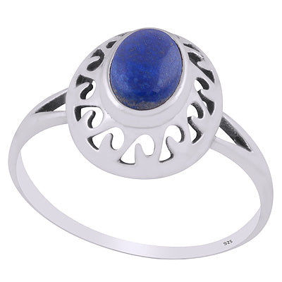 Stunning Pattern Cut Work Around Lapis Oval Shape 925 Sterling Solid Silver Ring - R3403286-6
