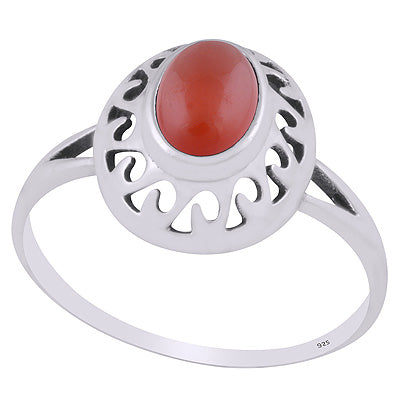 Stunning Pattern Cut Work Around Carnelian Oval Shape 925 Sterling Solid Silver Ring - R3403286-7