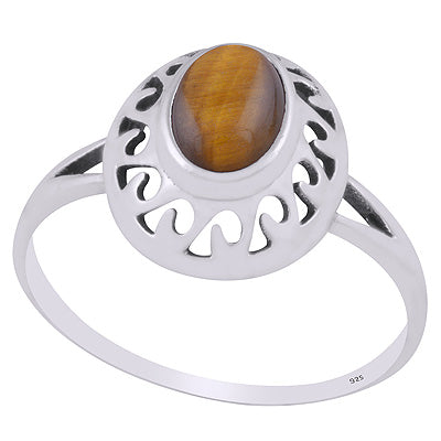 Stunning Pattern Cut Work Around Tiger's Eye Oval Shape 925 Sterling Solid Silver Ring - R3403286-9