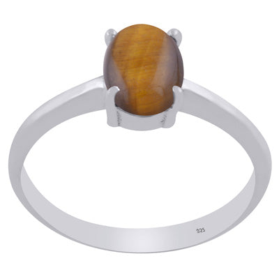 Gorgeous Prong Setting Around Tiger's Eye Oval Shape 925 Sterling Solid Silver Ring - R3403287-11