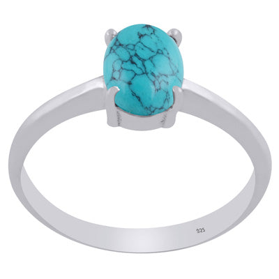 Gorgeous Prong Setting Around Turquoise Oval Shape 925 Sterling Solid Silver Ring - R3403287-3