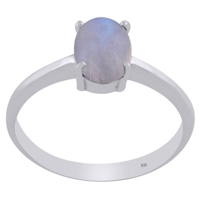 Gorgeous Prong Setting Around Rainbow Moonstone Oval Shape 925 Sterling Solid Silver Ring - R3403287-4