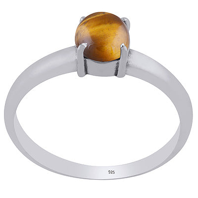 Stunning Prong Setting Around Tiger's Eye Round Shape 925 Sterling Solid Silver Ring - R3403288-11