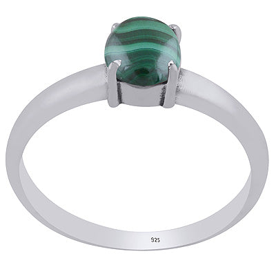 Stunning Prong Setting Around Malachite Round Shape 925 Sterling Solid Silver Ring - R3403288-15