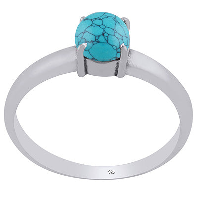 Stunning Prong Setting Around Turquoise Round Shape 925 Sterling Solid Silver Ring - R3403288-3