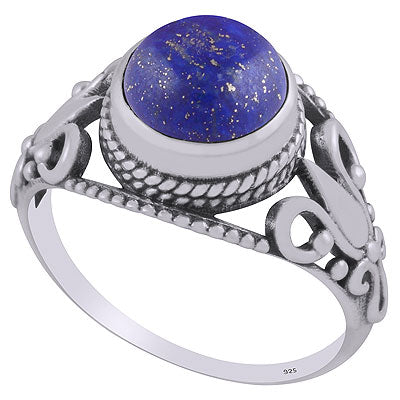 Alluring Rawa & Wire work Around Lapis Round Shape 925 Sterling Solid Silver Ring - R3403289-6