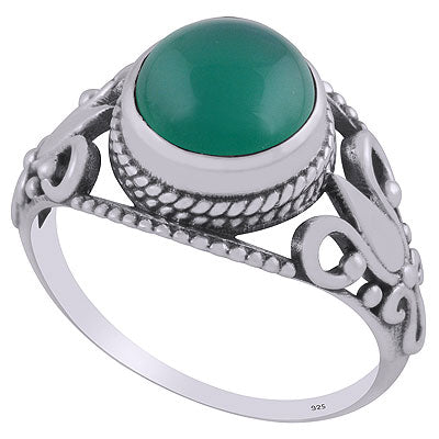 Alluring Rawa & Wire work Around Green Onyx Round Shape 925 Sterling Solid Silver Ring - R3403289-8