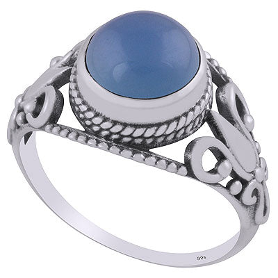 Alluring Rawa & Wire work Around Blue Chalcedony Round Shape 925 Sterling Solid Silver Ring - R3403289-9