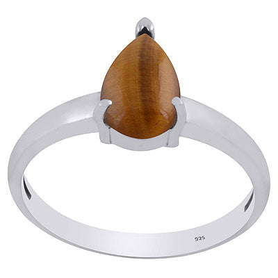 Alluring Prong Setting Around Tiger's Eye Pear Shape 925 Sterling Solid Silver Ring - R3403290-10