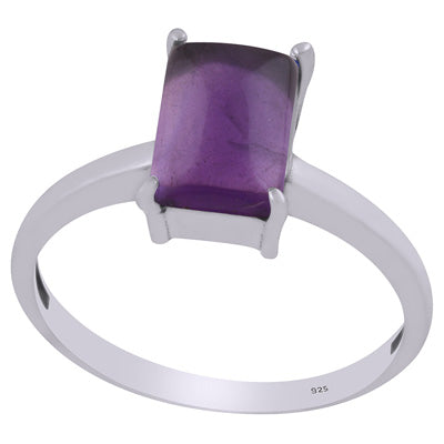 Beautiful Prong Setting Around Amethyst Rectangle Shape 925 Sterling Solid Silver Ring - R3403291-1