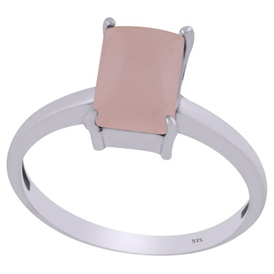 Beautiful Prong Setting Around Rose Quartz Rectangle Shape 925 Sterling Solid Silver Ring - R3403291-12