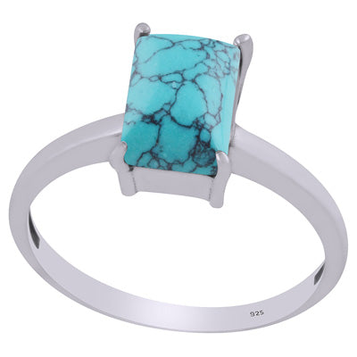 Beautiful Prong Setting Around Turquoise Rectangle Shape 925 Sterling Solid Silver Ring - R3403291-3