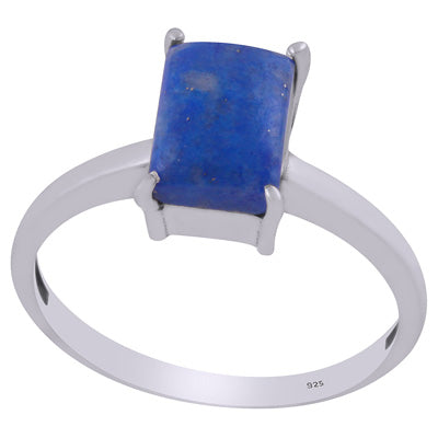 Beautiful Prong Setting Around Lapis Rectangle Shape 925 Sterling Solid Silver Ring - R3403291-6