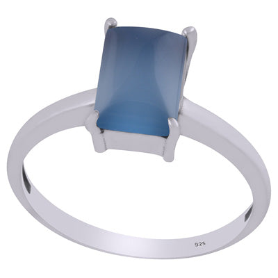 Beautiful Prong Setting Around Blue Chalcedony Rectangle Shape 925 Sterling Solid Silver Ring - R3403291-9