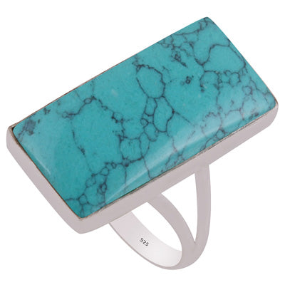 Stunning Split Shank Around Turquoise Rectangle Shape 925 Sterling Solid Silver Ring - R3403300-1