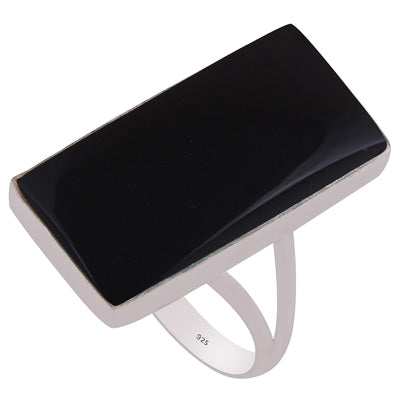 Stunning Split Shank Around Black Onyx Rectangle Shape 925 Sterling Solid Silver Ring - R3403300-12