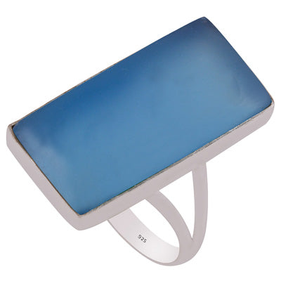Stunning Split Shank Around Blue Chalcedony Rectangle Shape 925 Sterling Solid Silver Ring - R3403300-7