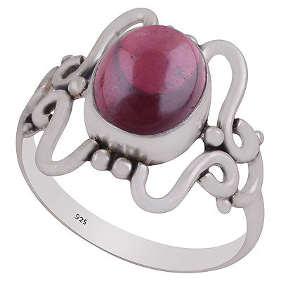 Alluring Wire & Rawa Work Around Garnet Oval Shape 925 Sterling Solid Silver Ring - R3403301-2