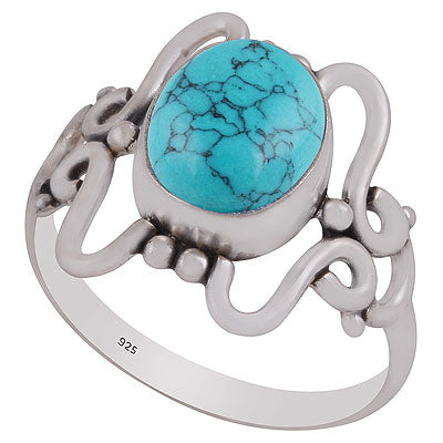 Alluring Wire & Rawa Work Around Turquoise Oval Shape 925 Sterling Solid Silver Ring - R3403301-3