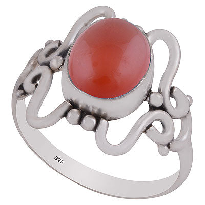 Alluring Wire & Rawa Work Around Carnelian Oval Shape 925 Sterling Solid Silver Ring - R3403301-7
