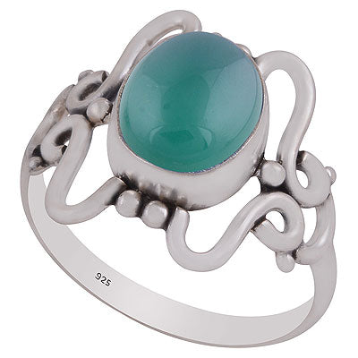Alluring Wire & Rawa Work Around Green Onyx Oval Shape 925 Sterling Solid Silver Ring - R3403301-8