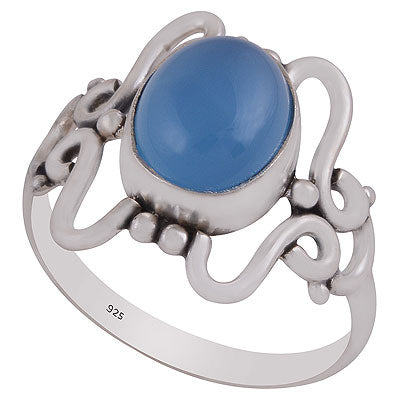 Alluring Wire & Rawa Work Around Blue Chalcedony Oval Shape 925 Sterling Solid Silver Ring - R3403301-9