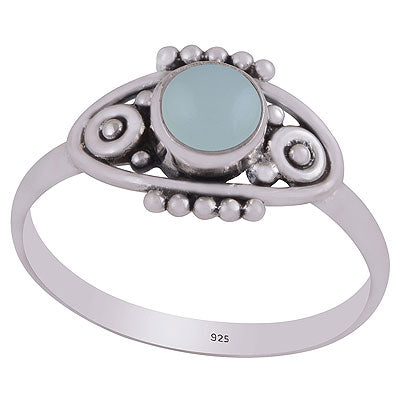 Alluring Handcrafted Rawa Work Around Aqua Chalcedony Round Shape 925 Sterling Solid Silver Ring - R3403302-10
