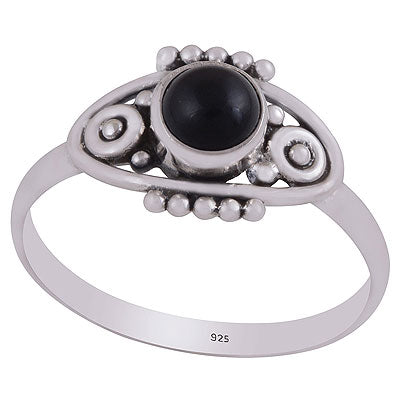 Alluring Handcrafted Rawa Work Around Black Onyx Round Shape 925 Sterling Solid Silver Ring - R3403302-15
