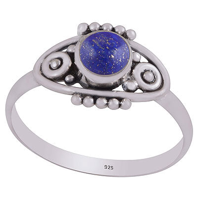 Alluring Handcrafted Rawa Work Around Lapis Round Shape 925 Sterling Solid Silver Ring - R3403302-6