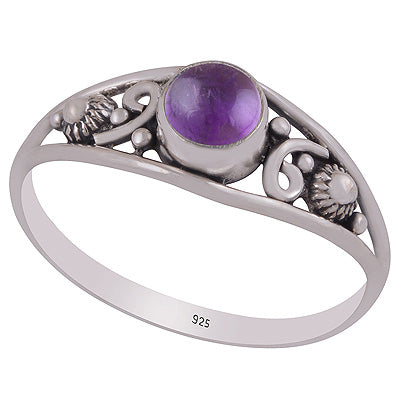Gorgeous Rawa & Work Around Amethyst Round Shape 925 Sterling Solid Silver Ring - R3403303-1