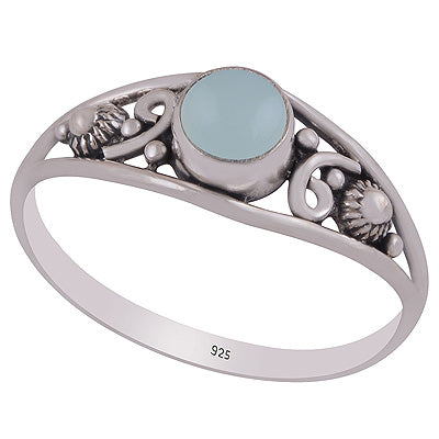 Gorgeous Rawa & Work Around Aqua Chalcedony Round Shape 925 Sterling Solid Silver Ring - R3403303-10